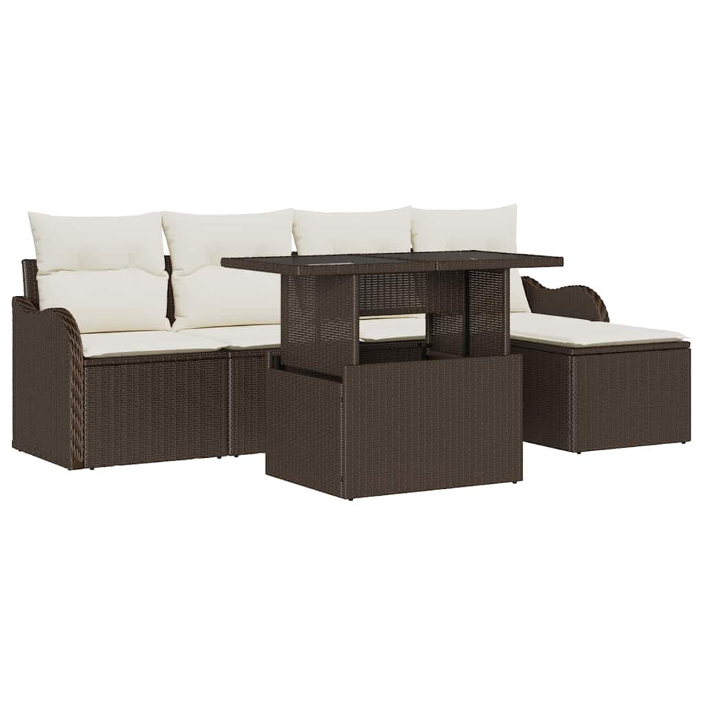Set da esterno con cuscino 6 pcs Marrone Poly Rattan | homemem39