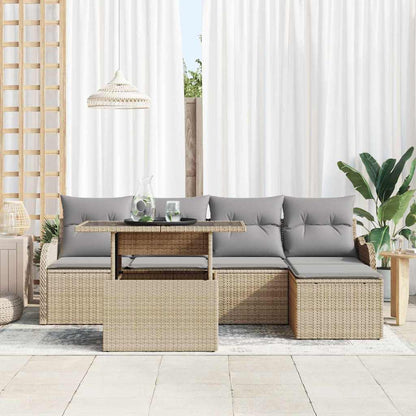 Set da esterno con cuscino 6 pcs Beige Poly Rattan | homemem39