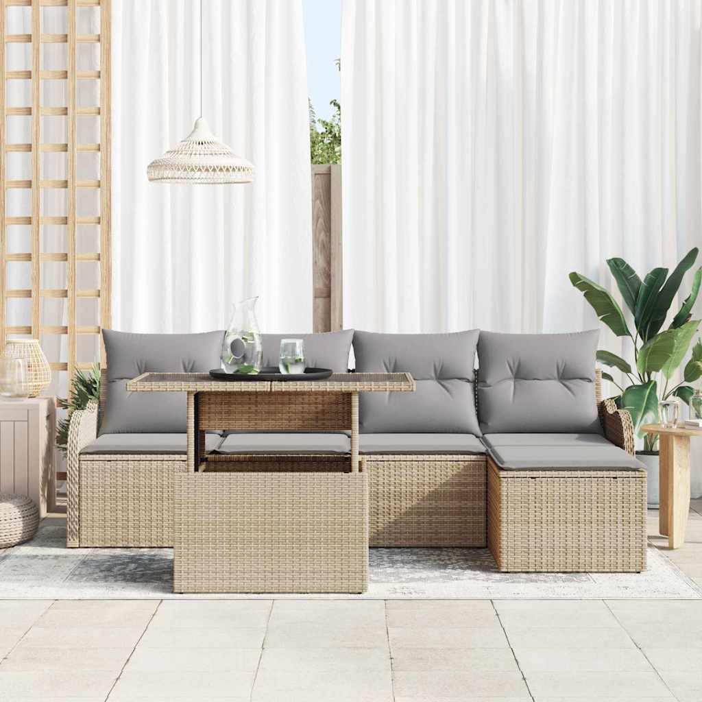 Set da esterno con cuscino 6 pcs Beige Poly Rattan