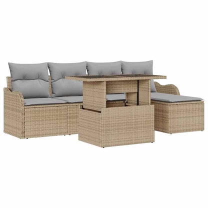 Set da esterno con cuscino 6 pcs Beige Poly Rattan