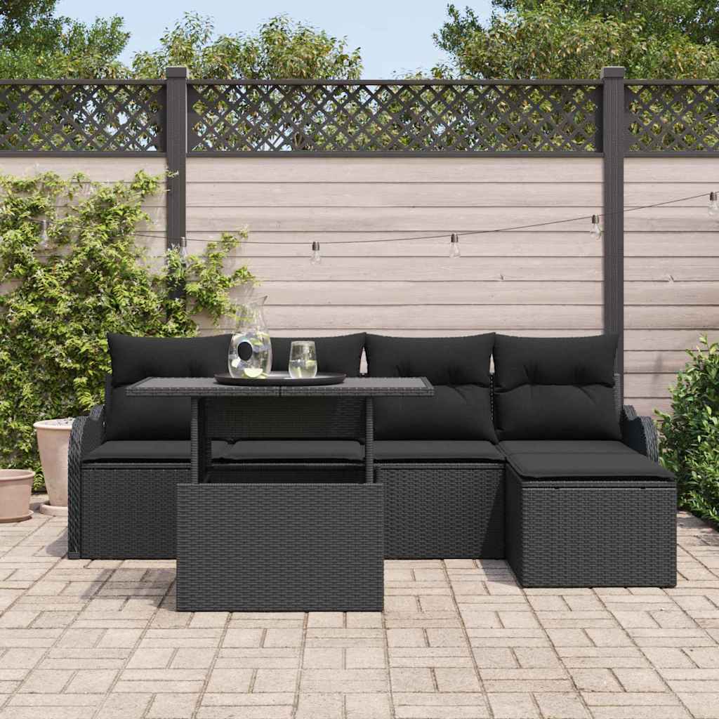 Set da esterno 6 pz Nero Poly Rattan | homemem39