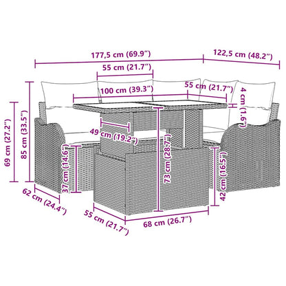 Set da pranzo per esterni con cuscino 5 pcs Marrone Poly Rattan