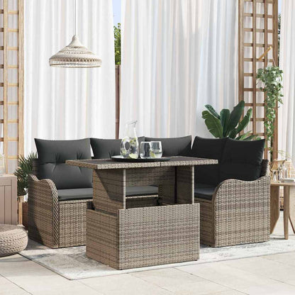 Set da pranzo per esterni con cuscino 5 pcs Grigio Poly Rattan | homemem39
