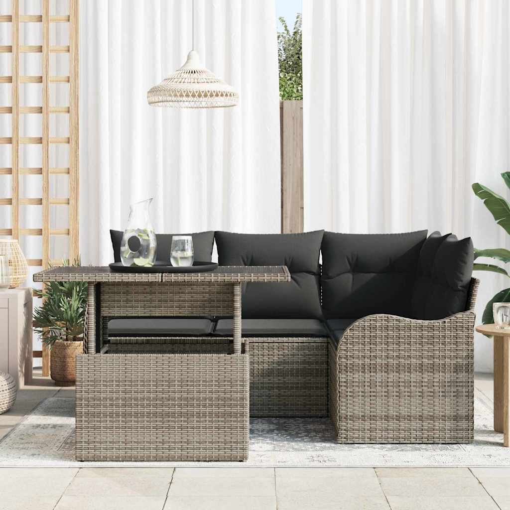 Set da pranzo per esterni con cuscino 5 pcs Grigio Poly Rattan | homemem39