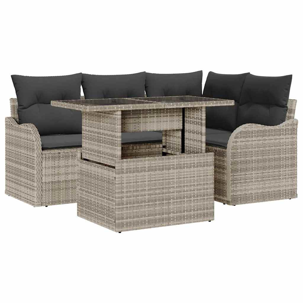 Set da pranzo per esterni 5 pcs Grigio chiaro Poly Rattan | homemem39