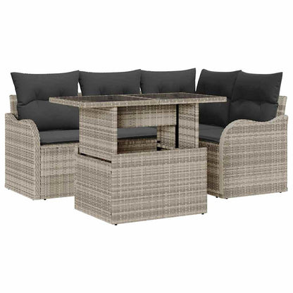 Set da pranzo per esterni 5 pcs Grigio chiaro Poly Rattan | homemem39