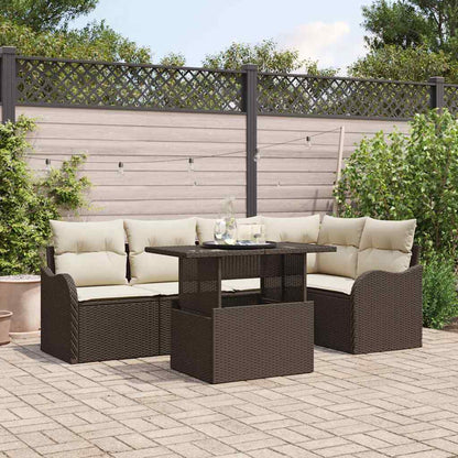 Set da pranzo con cuscino 6 pcs Marrone Poly Rattan | homemem39