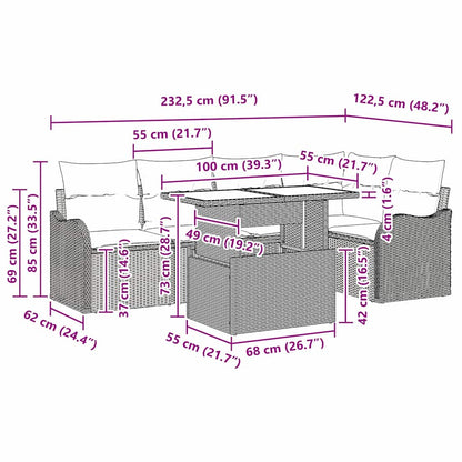 Set da pranzo con cuscino 6 pcs Marrone Poly Rattan