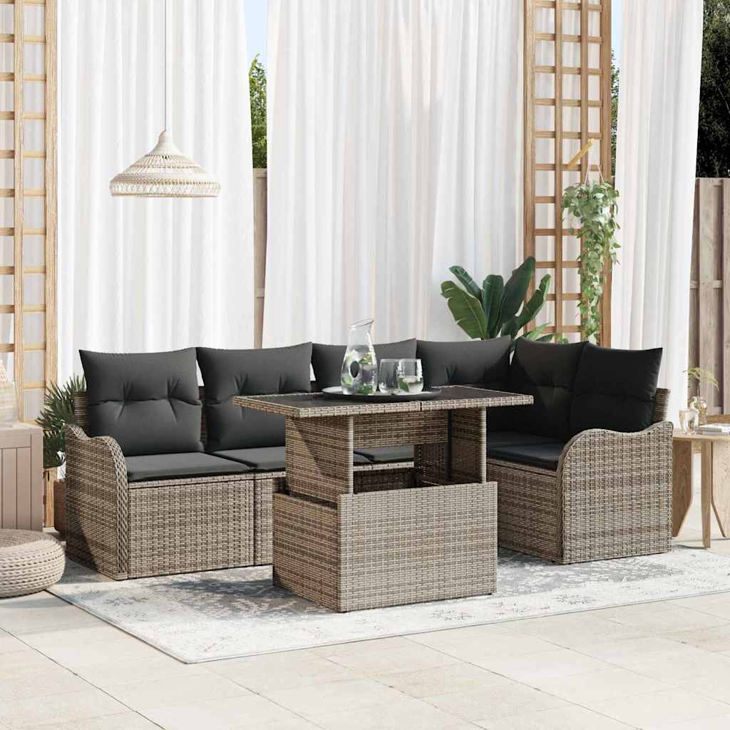 Set da pranzo con cuscino 6 pcs Grigio Poly Rattan | homemem39