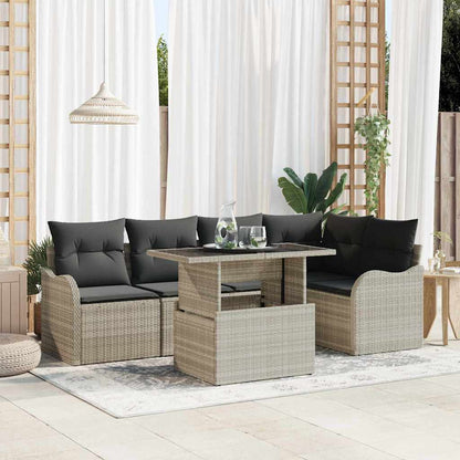 Set da pranzo con cuscino 6 pcs Grigio chiaro Poly Rattan | homemem39
