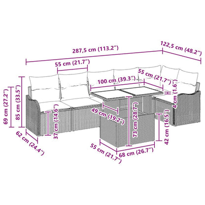 Set di divani con cuscino 7 pcs Nero Poly Rattan