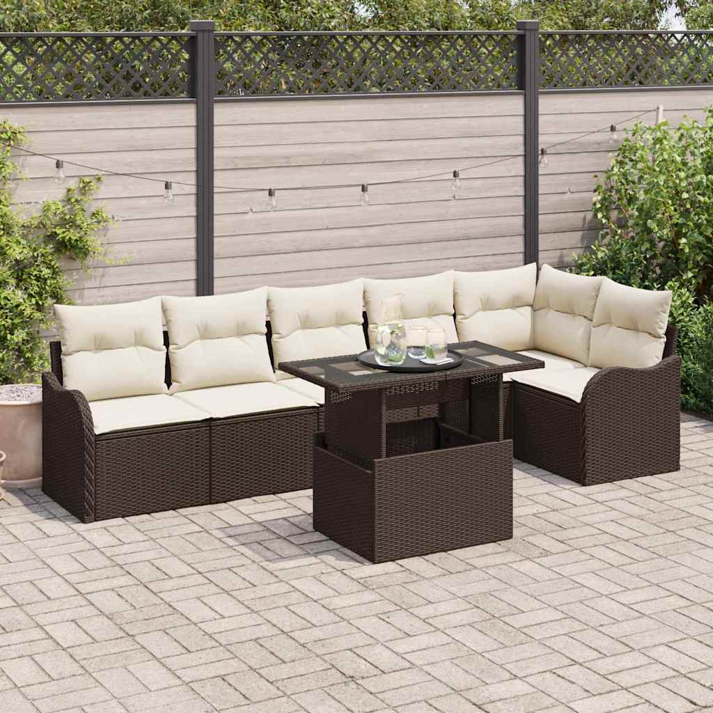Set di divani con cuscino 7 pcs Marrone Poly Rattan | homemem39