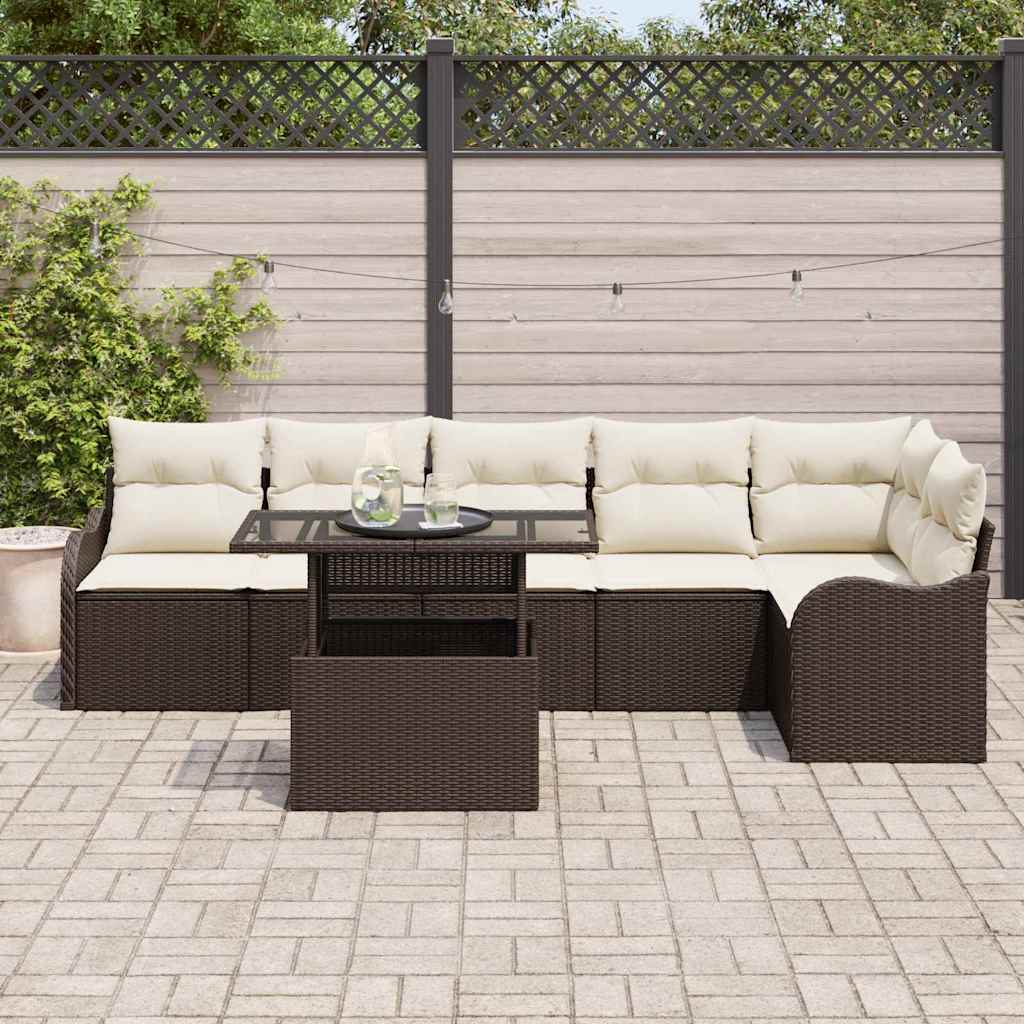 Set di divani con cuscino 7 pcs Marrone Poly Rattan | homemem39