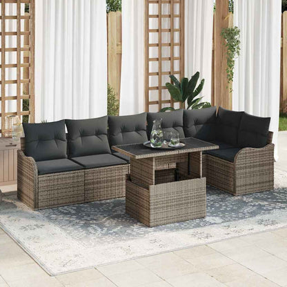 Set di divani con cuscino 7 pcs Grigio Poly Rattan
