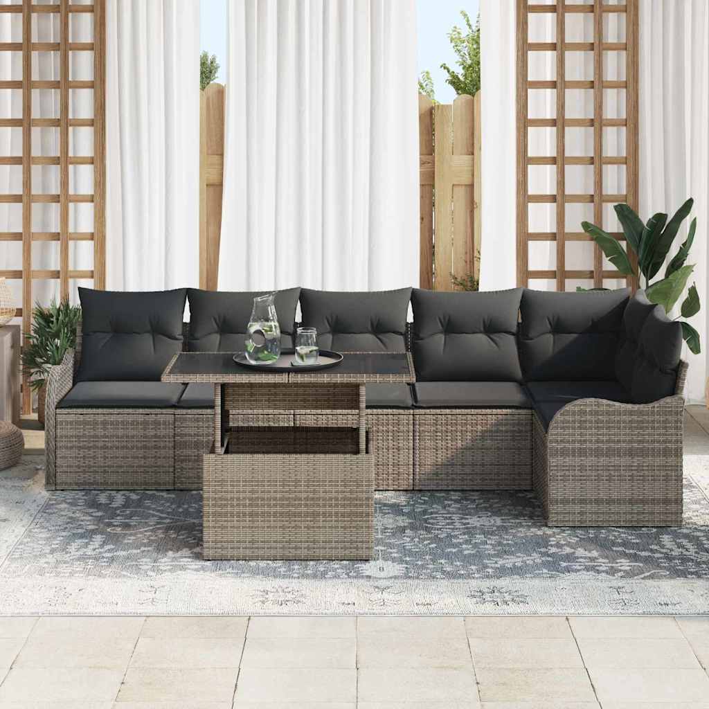 Set di divani con cuscino 7 pcs Grigio Poly Rattan | homemem39