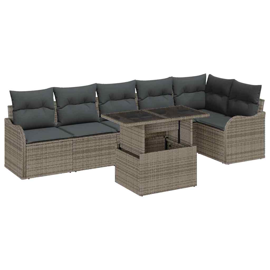Set di divani con cuscino 7 pcs Grigio Poly Rattan | homemem39