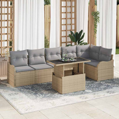 Set di divani con cuscino 7 pcs Beige Poly Rattan