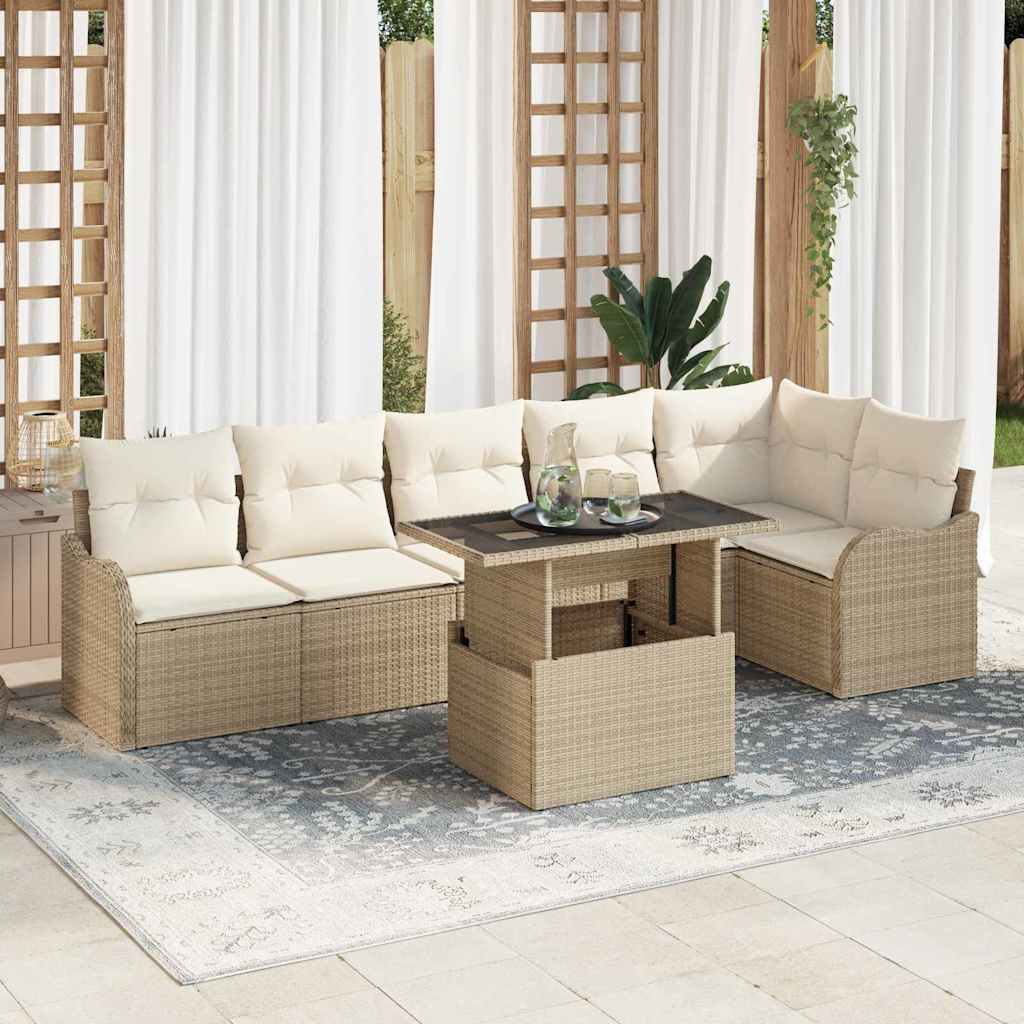 Set di divani con cuscino 7 pcs Beige Poly Rattan