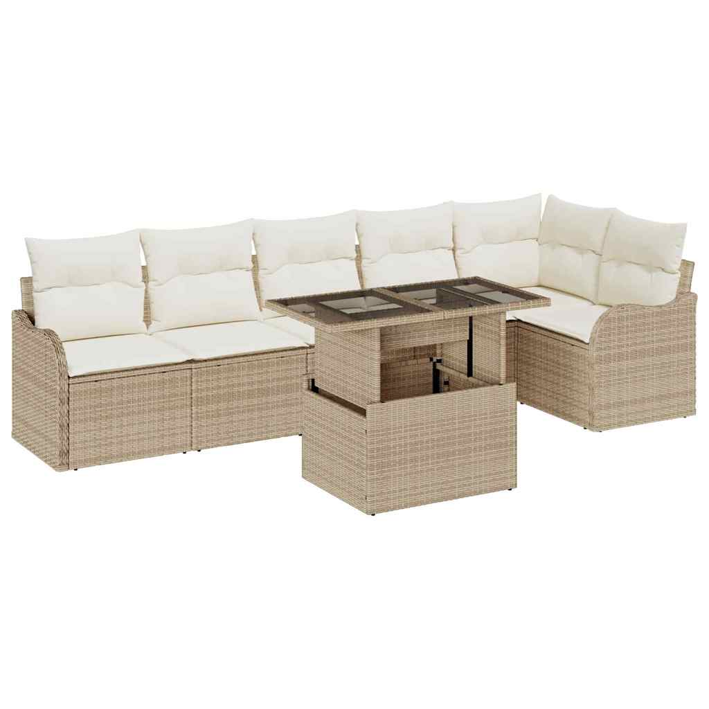 Set di divani con cuscino 7 pcs Beige Poly Rattan