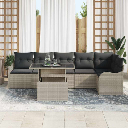 Set di divani con cuscino 7 pcs Grigio chiaro Poly Rattan | homemem39