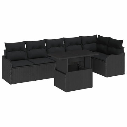 Set di divani con cuscino 7 pcs Nero Poly Rattan