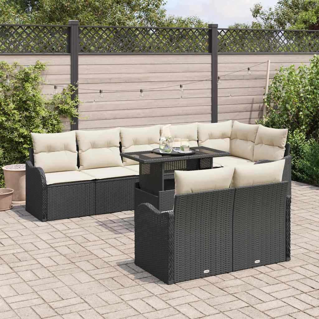 Set di relax con cuscino 9 pcs Nero Poly Rattan | homemem39