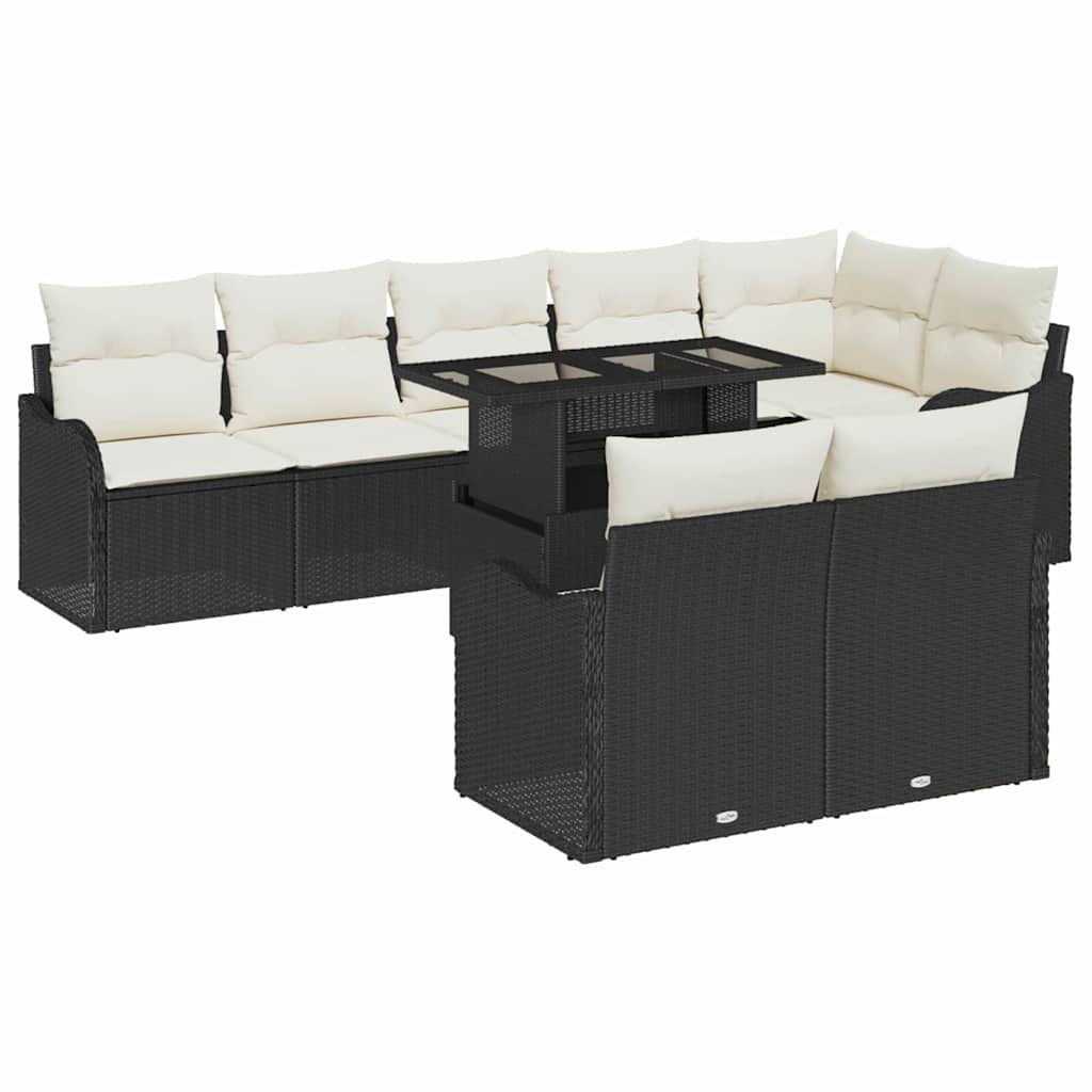 Set di relax con cuscino 9 pcs Nero Poly Rattan | homemem39