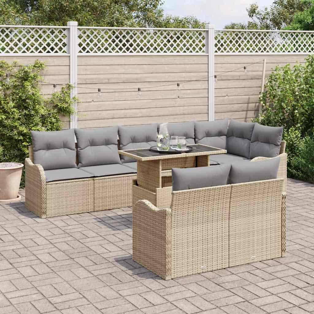 Set di relax con cuscino 9 pcs Beige Poly Rattan | homemem39