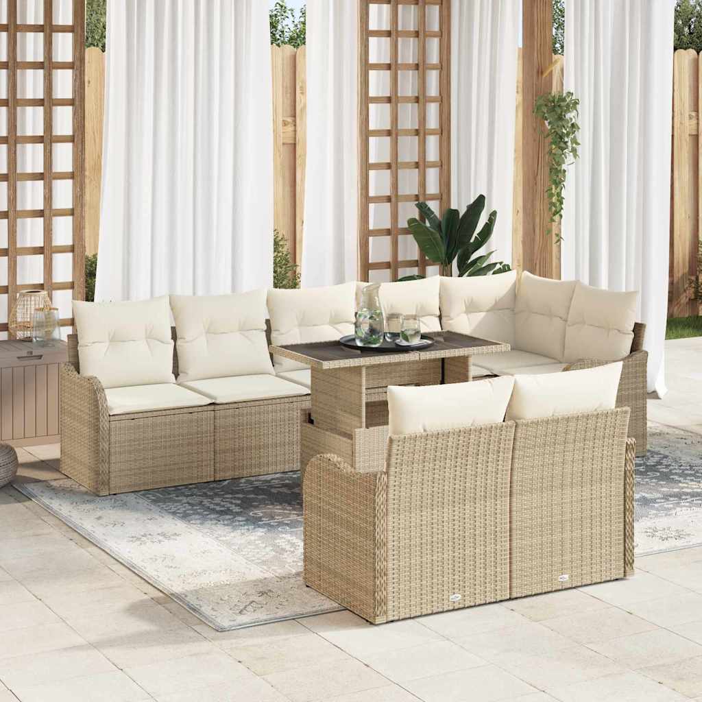 Set di relax con cuscino 9 pcs Beige Poly Rattan | homemem39