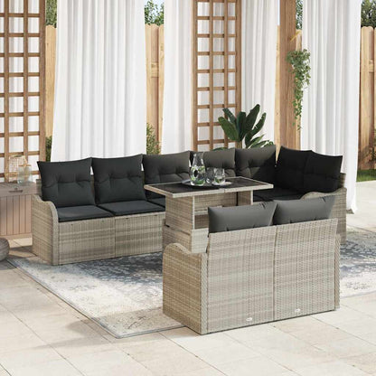 Set di relax con cuscino 9 pcs Grigio chiaro Poly Rattan