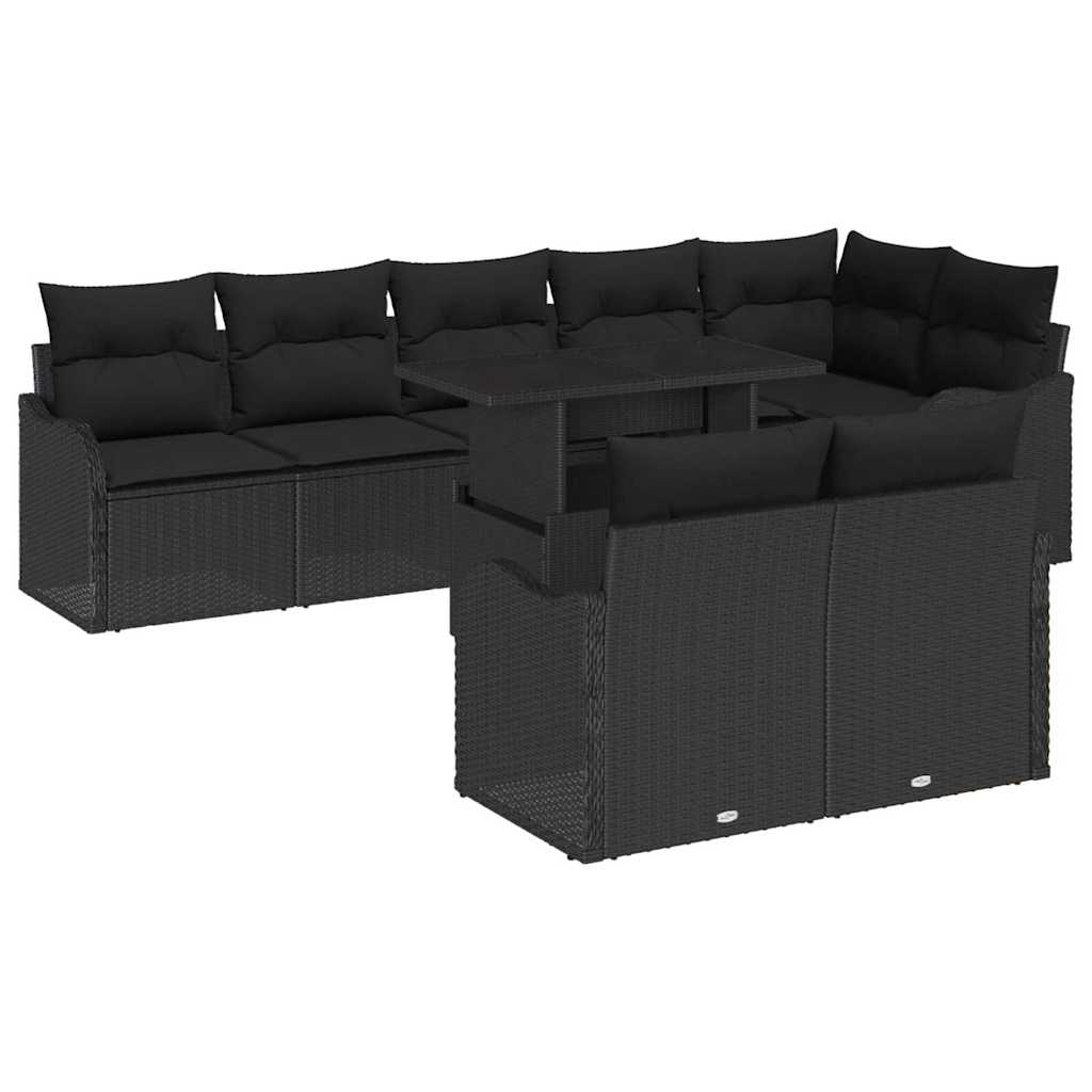 Set di relax con cuscino 9 pcs Nero Poly Rattan | homemem39