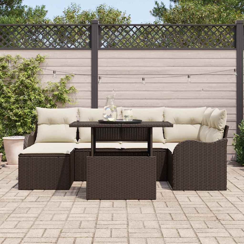 Set Divano da Giardino con cuscino 7 pcs Marrone Poly Rattan | homemem39