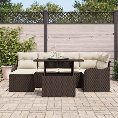 Set Divano da Giardino con cuscino 7 pcs Marrone Poly Rattan | homemem39