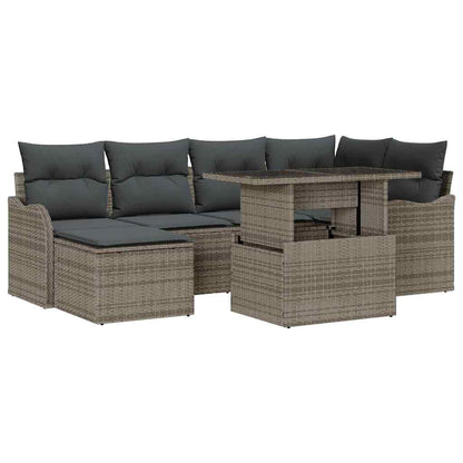 Set Divano da Giardino con cuscino 7 pcs Grigio Poly Rattan | homemem39