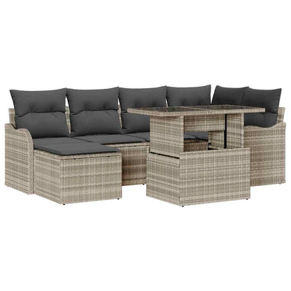 Set Divano da Giardino 7 pcs Grigio chiaro Poly Rattan | homemem39