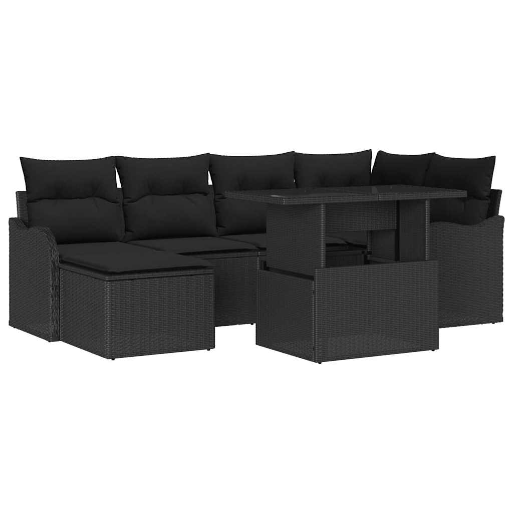 Set Divano da Giardino 7 pz Nero Poly Rattan | homemem39