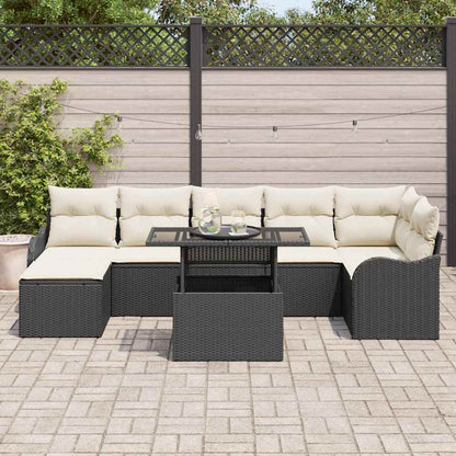 Set Divano da Giardino con cuscino 8 pcs Nero Poly Rattan