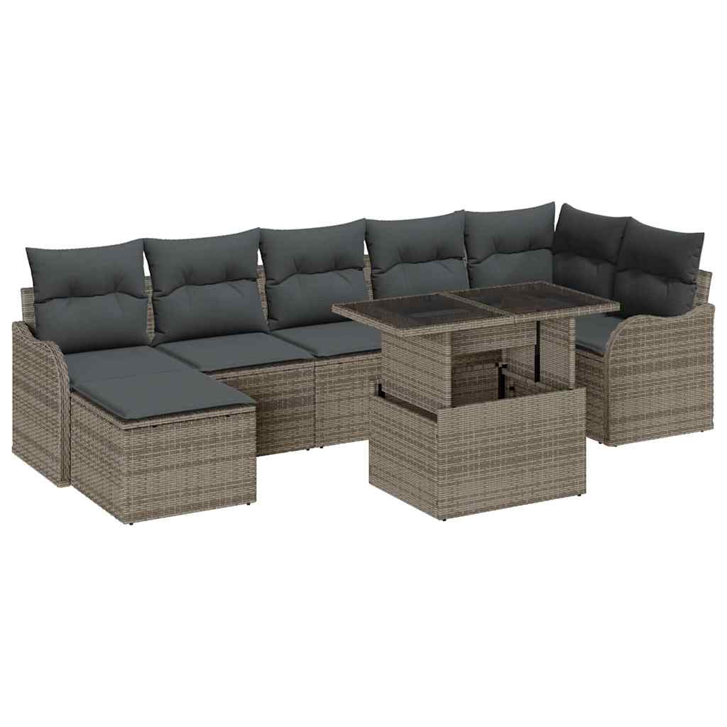 Set Divano da Giardino con cuscino 8 pcs Grigio Poly Rattan