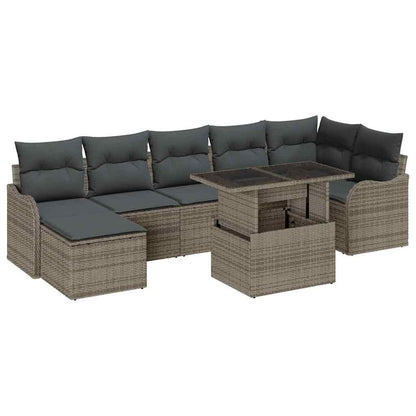 Set Divano da Giardino con cuscino 8 pcs Grigio Poly Rattan