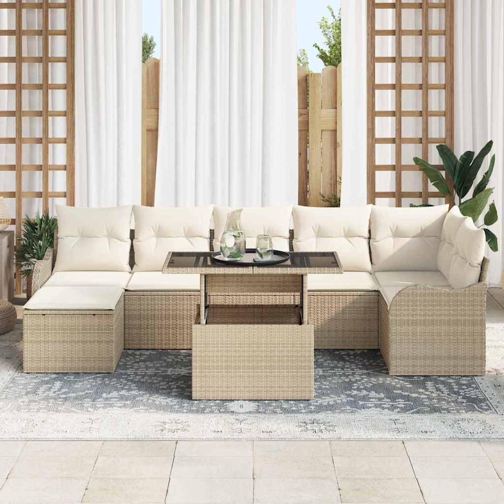 Set Divano da Giardino con cuscino 8 pcs Beige Poly Rattan | homemem39
