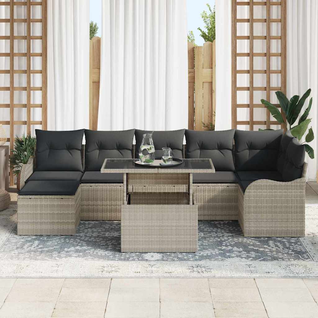 Set Divano da Giardino 8 pcs Grigio chiaro Poly Rattan | homemem39