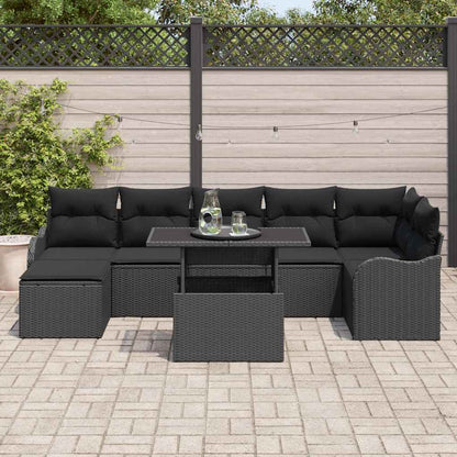 Set Divano da Giardino con cuscino 8 pcs Nero Poly Rattan | homemem39