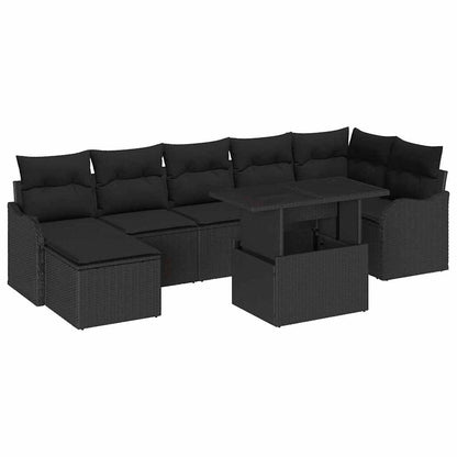 Set Divano da Giardino con cuscino 8 pcs Nero Poly Rattan | homemem39