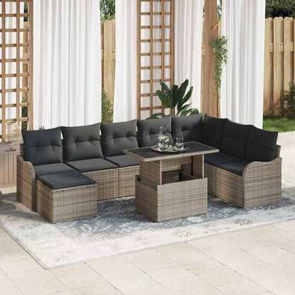 Set Divano da Giardino con cuscino 9 pcs Grigio Poly Rattan | homemem39