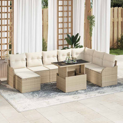 Set Divano da Giardino con cuscino 9 pcs Beige Poly Rattan | homemem39