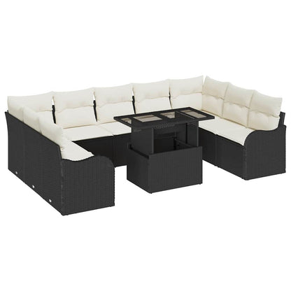 Set Divano da Giardino con cuscino 10 pcs Nero Poly Rattan | homemem39