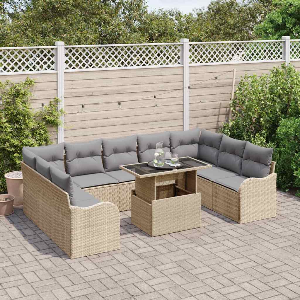 Set Divano da Giardino con cuscino 10 pcs Beige Poly Rattan | homemem39