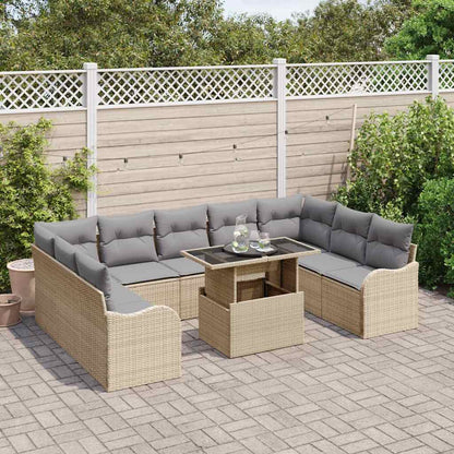 Set Divano da Giardino con cuscino 10 pcs Beige Poly Rattan | homemem39