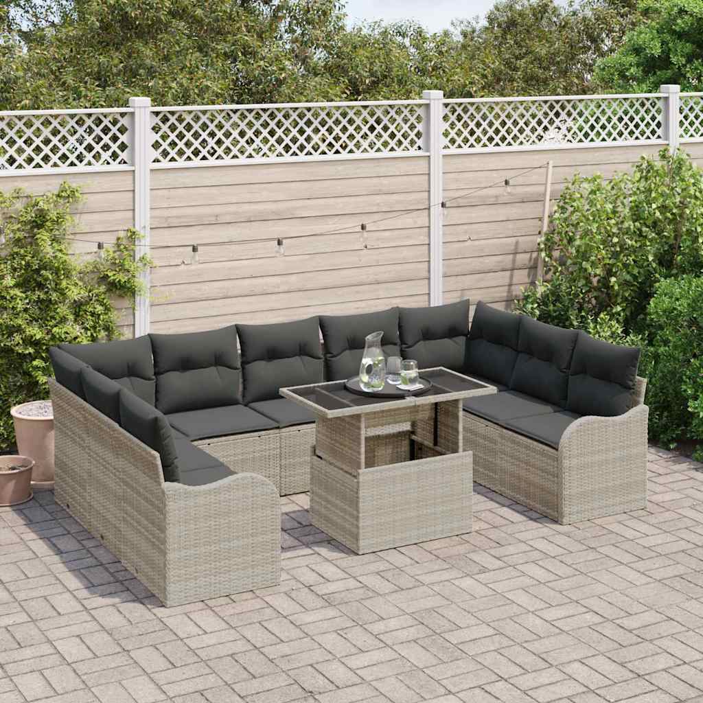 Set Divano da Giardino 10 pcs Grigio chiaro Poly Rattan | homemem39