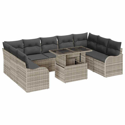 Set Divano da Giardino 10 pcs Grigio chiaro Poly Rattan | homemem39